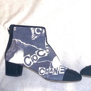 100% authentic chanel graffiti logo bootie heels